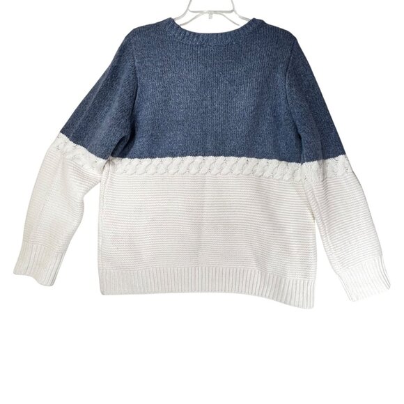 Cyrus Colorblock Knit Sweater Cable Detail Blue Cream White XL Wool Blend Soft - Picture 2 of 11